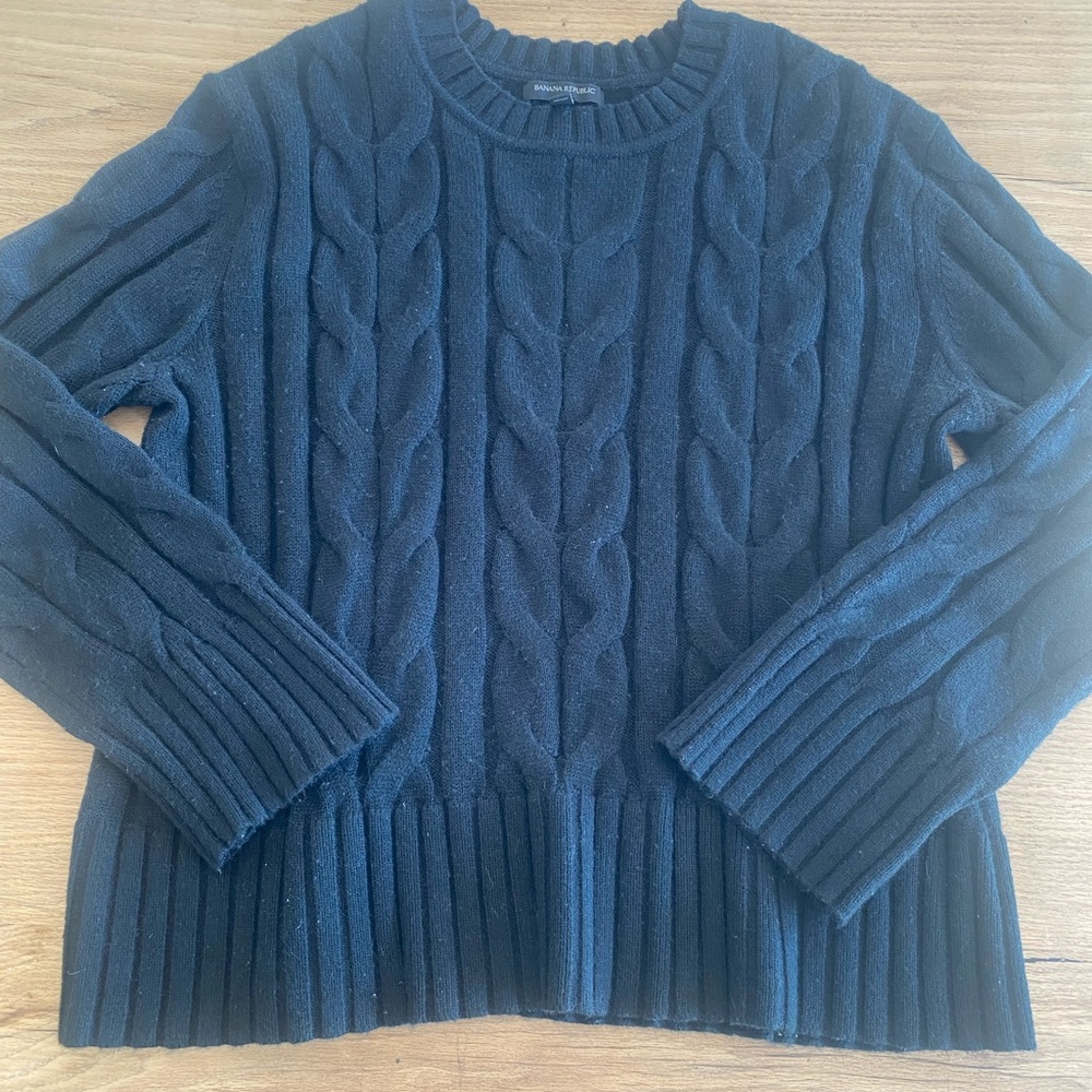 Banana Republic Cable Knit Crew Neck Long Sleeve Sweater Black Women’s‎ XL pre